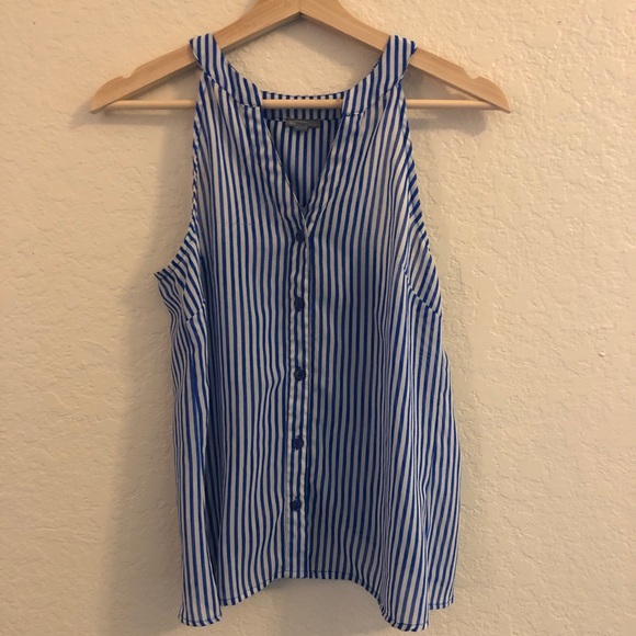 Striped Mesh Collar Tank Top - Picture 1 of 3
